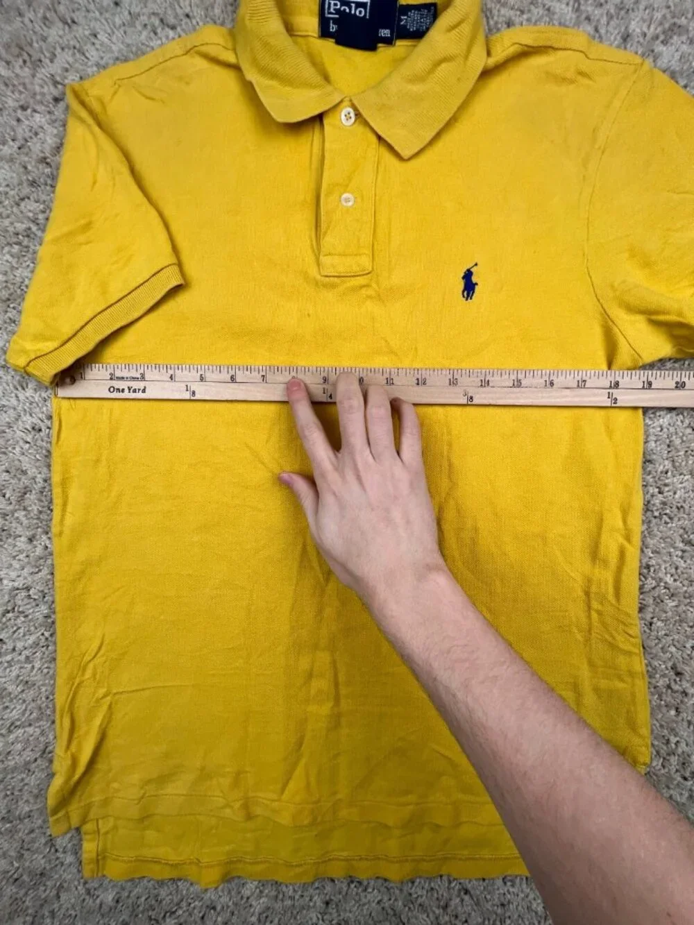 Polo Ralph Lauren Polo Shirt Short Sleeve Cotton Medium Yellow Solid Custom Fit